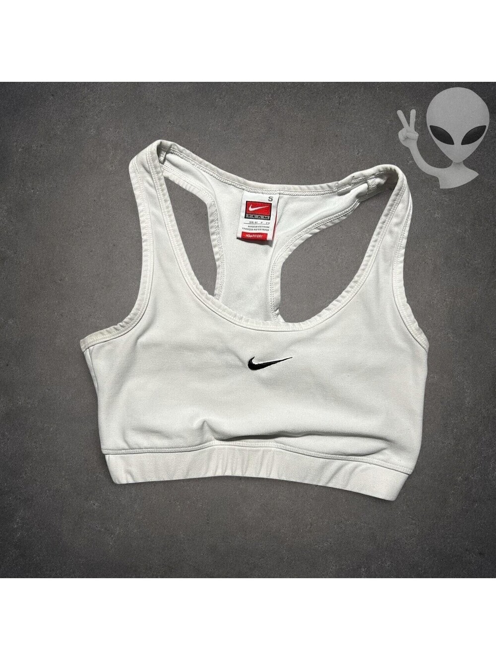 Nike Team Sports Bra Women's S White Center Swoosh Racerback Y2K Vintage